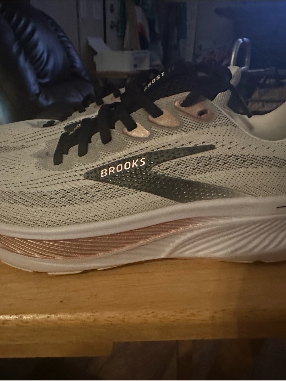 Brooks Women’s Ghost Running Shoe - Light Gray with Rose Gold Accents